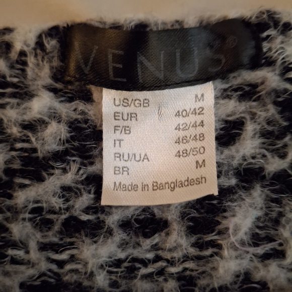 VENUS Women's Fuzzy Striped Sweater - Black, Gray, and White - Picture 4 of 7